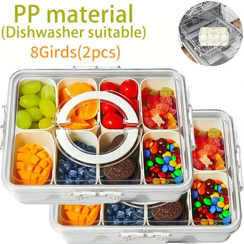 1 8 compartment white pp storage box with lid and handle plastic leak proof dishwasher microwave safe divider tray suitable for fruits vegetables gum nuts portable design ideal for grilling picnics travel and everyday use