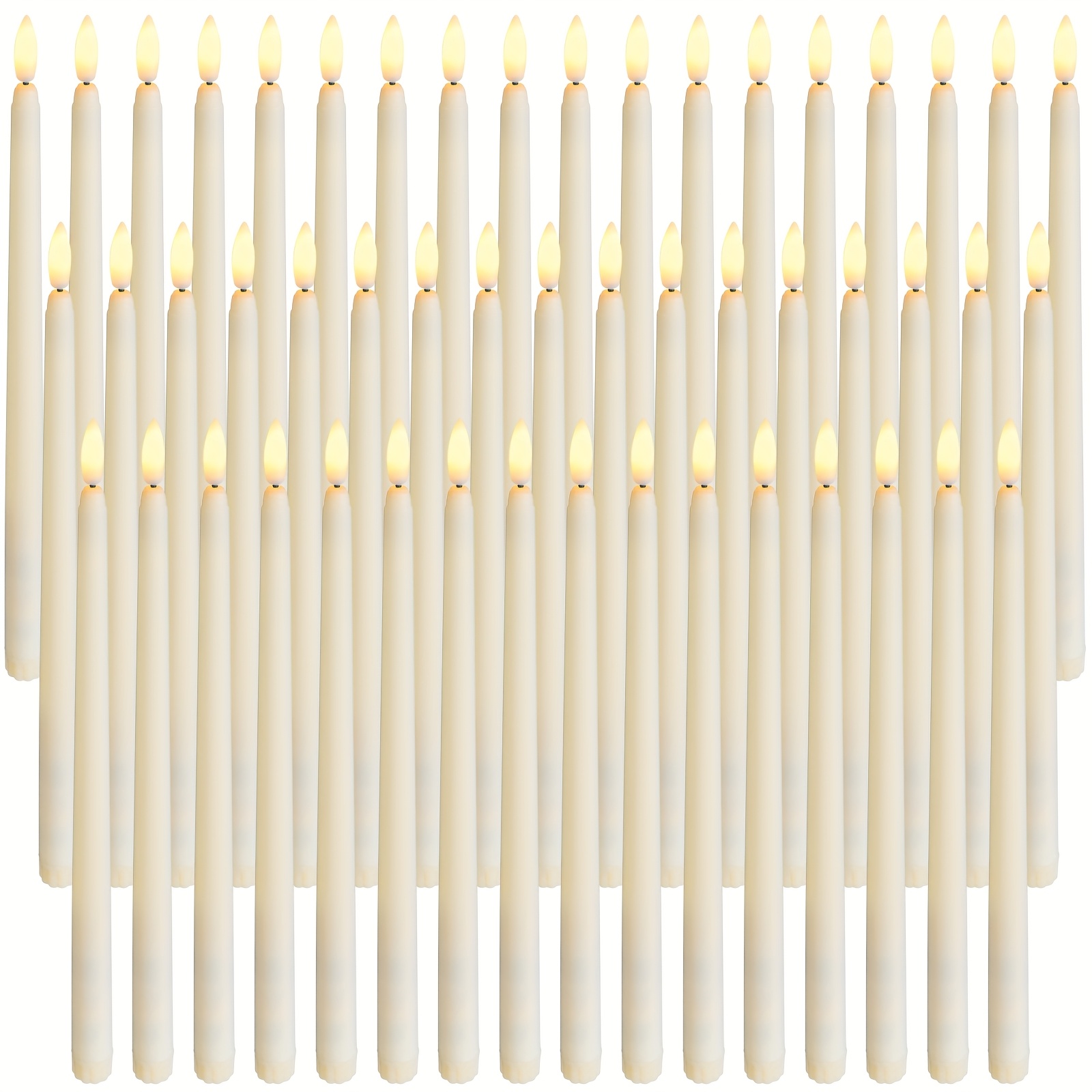 TEMU 50pcs Party Table Centerpiece Decoration Flameless Ivory Taper Decorative Candles Bulk Flickering Decorative Candles Taper Warm White
