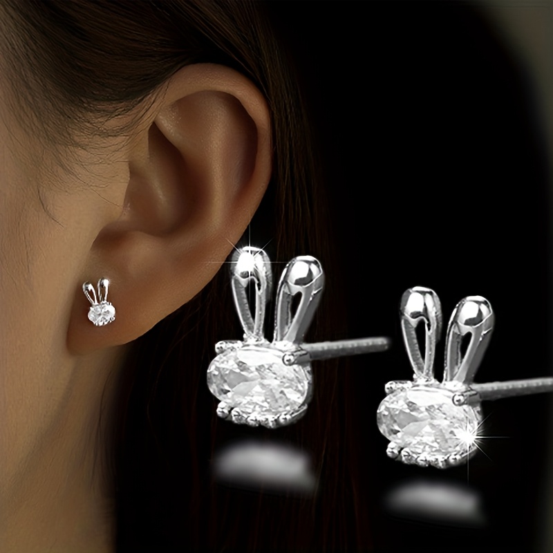 2pcs Screw Back Stud Earrings Women Cute Luxury Bunny Earring Non Piercing Suitable For Gifts Daily Christmas Halloween