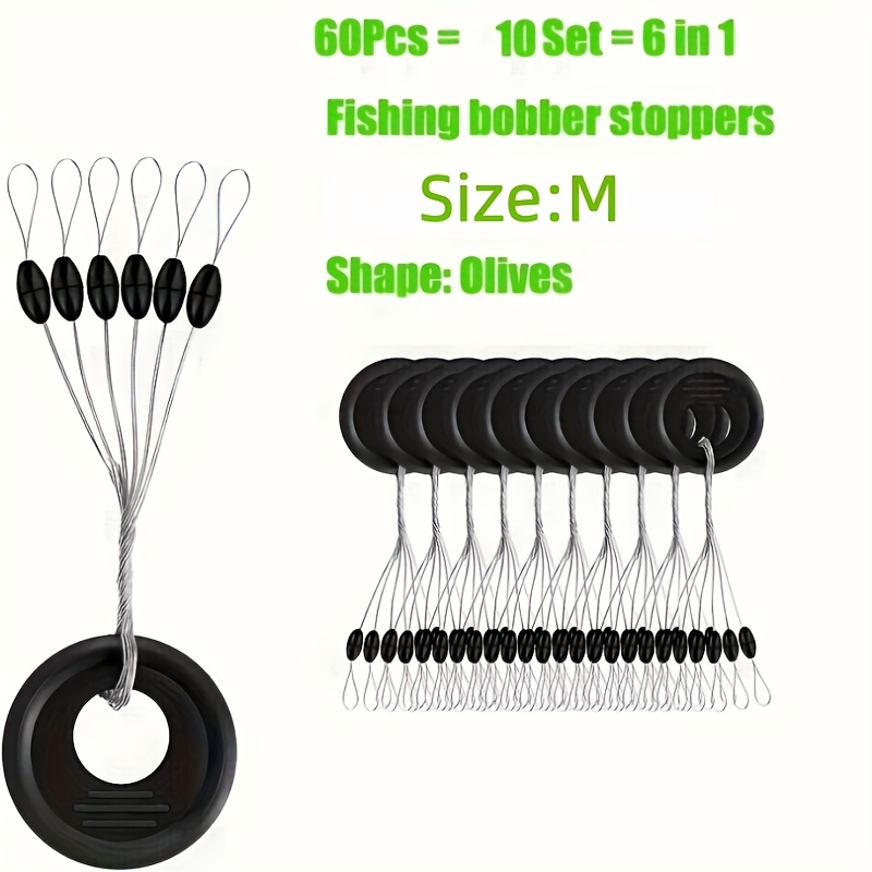 60pcs Fishing Bobbers Set In 10 Groups, Including Bobber Stoppers, Float Beads, And Other Fishing Gear, Without Battery