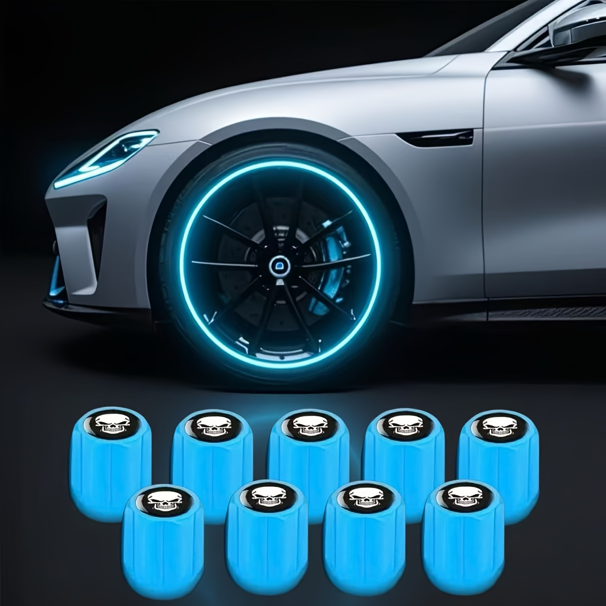 TEMU New Upgraded Style Luminous Valve Caps, Sporty Pattern Appearance, Premium 9pcs Set. Suitable For Various Types Of Vehicles Including Cars,