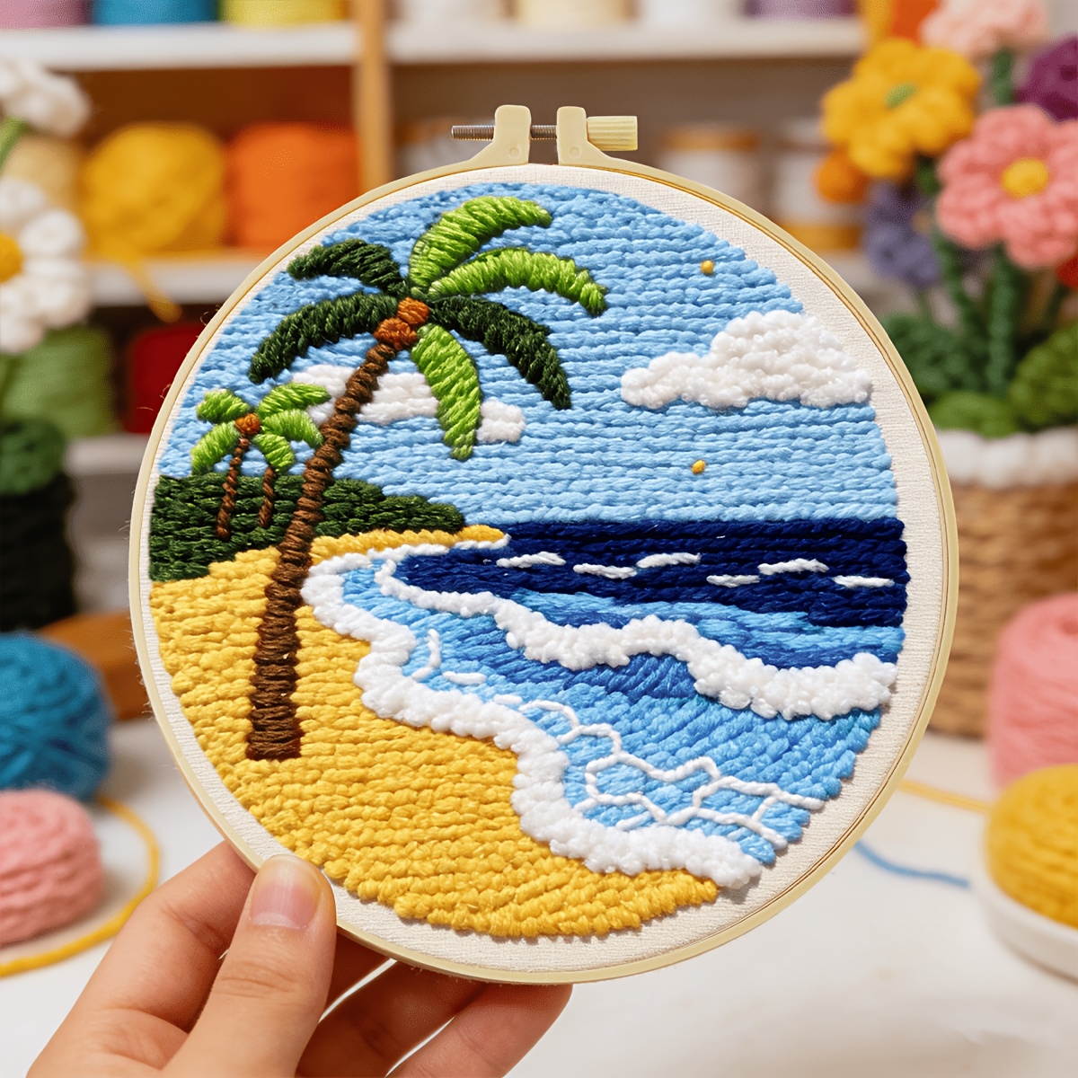 Coastal Scenery Pattern Punch Needle Embroidery Kit, Beginner Set