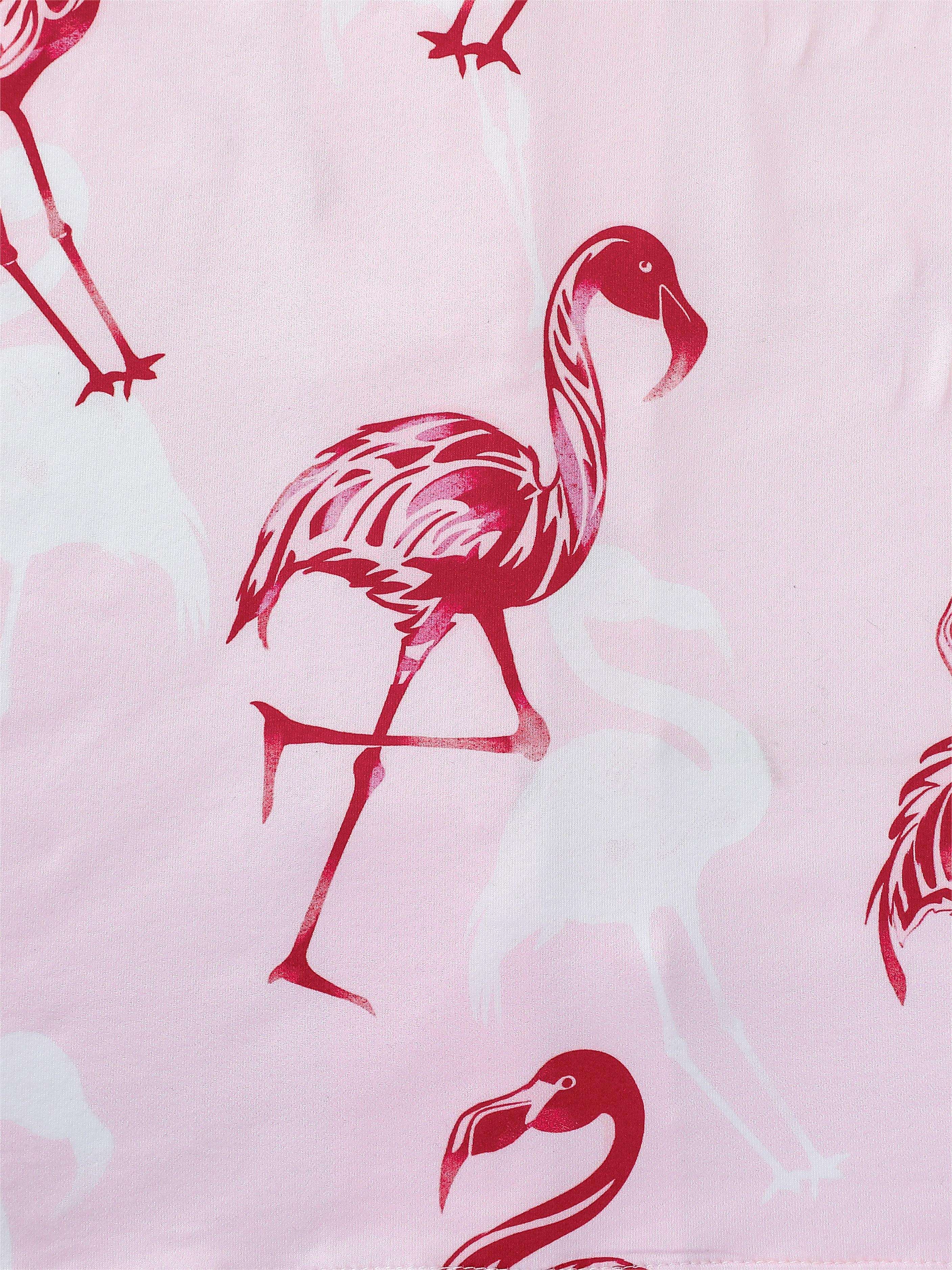 Casual Flamingo Print Pajama Set Short Sleeve Button Lapel - Temu