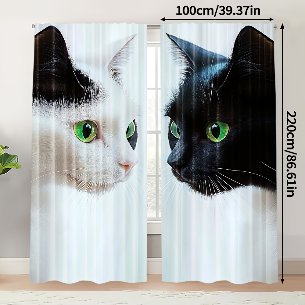E-shop Set mit 2 Stoffteilen mit schwarz-weißen Katzen, hergestellt aus vielseitigem Polyester (ohne Stange, keine , keine Batterien). Ideal für die