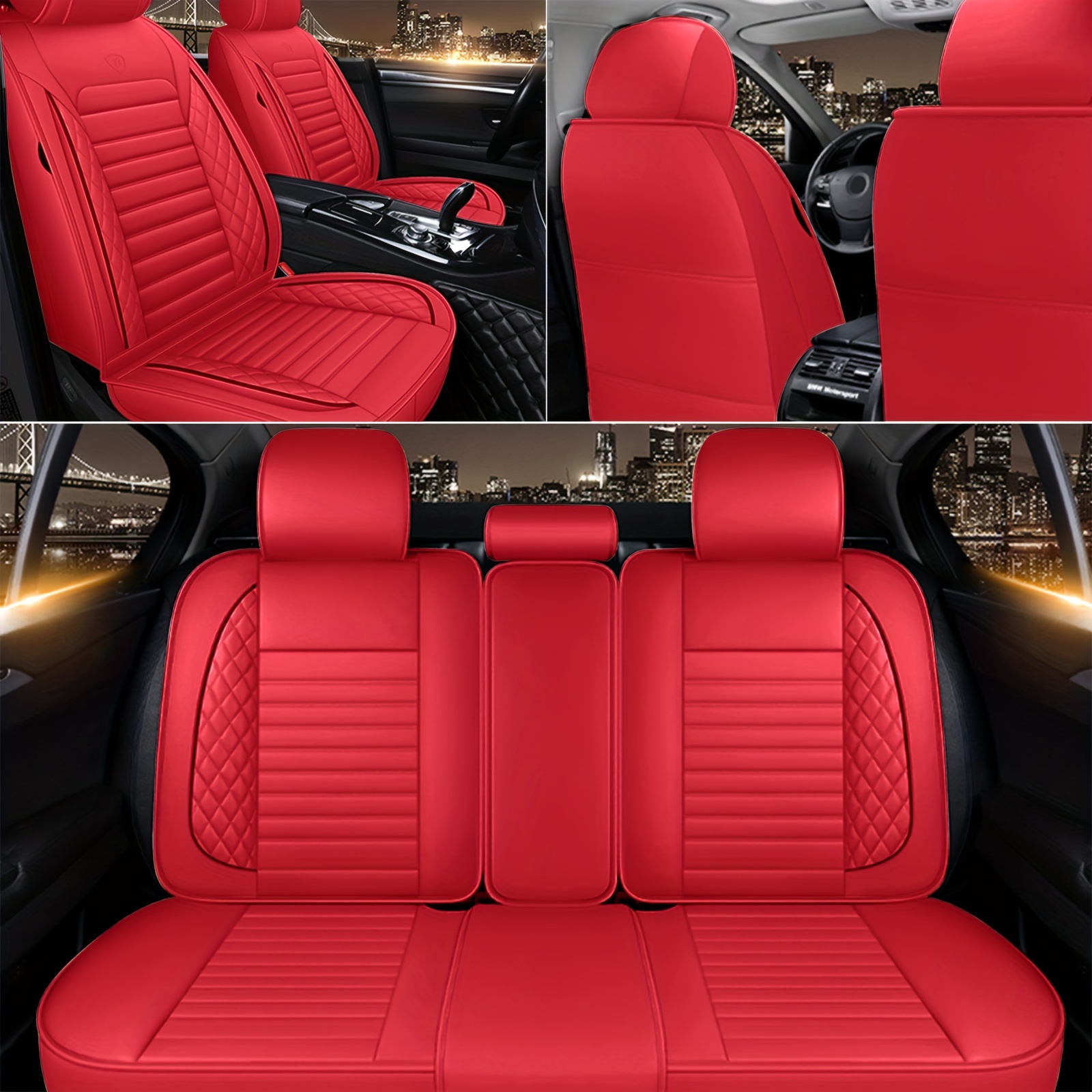 TEMU 5-seat Premium Faux Leather Car Seat Cover Full Set Universal Waterproof Front Rear Cushion Protector Interior Decor Use For Most Sedans Pickup