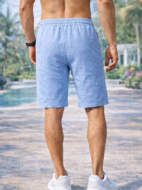 3pcs set mens cotton shorts summer casual beach shorts lightweight breathable drawstring elastic waist