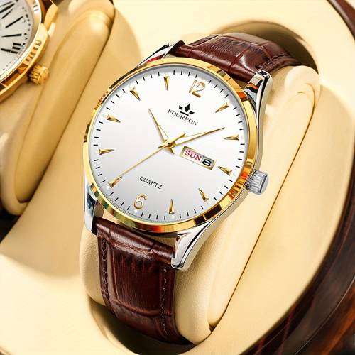 1 brand mens quartz watch tpu faux leather strap minimalist hd round dial luminous week date display ipx7 waterproof multi functional fashion casual watch for friends birthdays family and party gifts