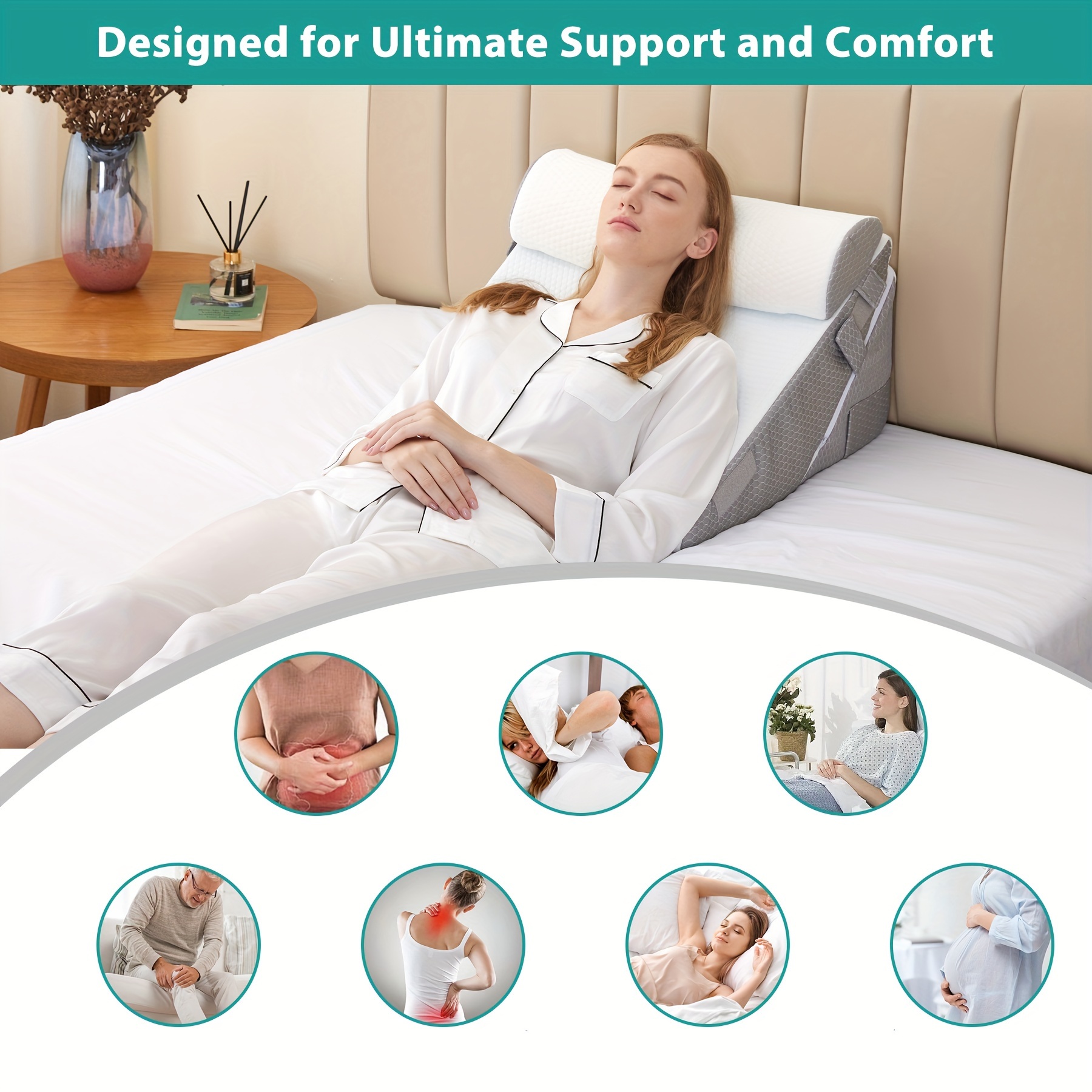 3pcs Bed Wedge Pillow Set, Foam Wedge Pillow Support For Back After Surgery, Legs And Knees, Adjustable 9&30.48 Cm Folding Triangle Pillow For Sleeping, Prevent Acid Reflux, Snoring