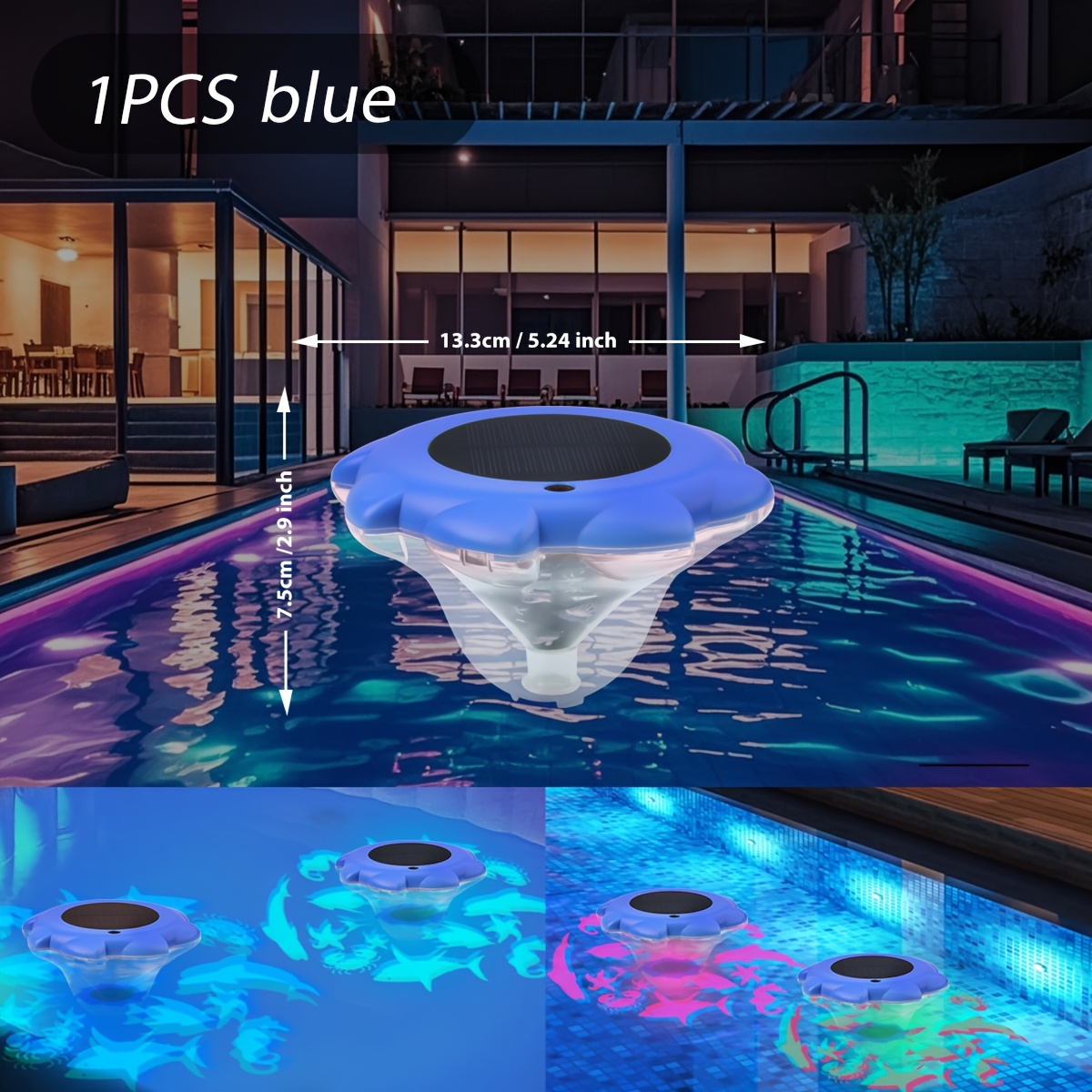 TEMU Solar-powered Floating Fountain Lights For Fish Tanks & Pools - Vibrant Underwater Ambiance With Multiple , Ip68, Perfect For Bathtubs, , And