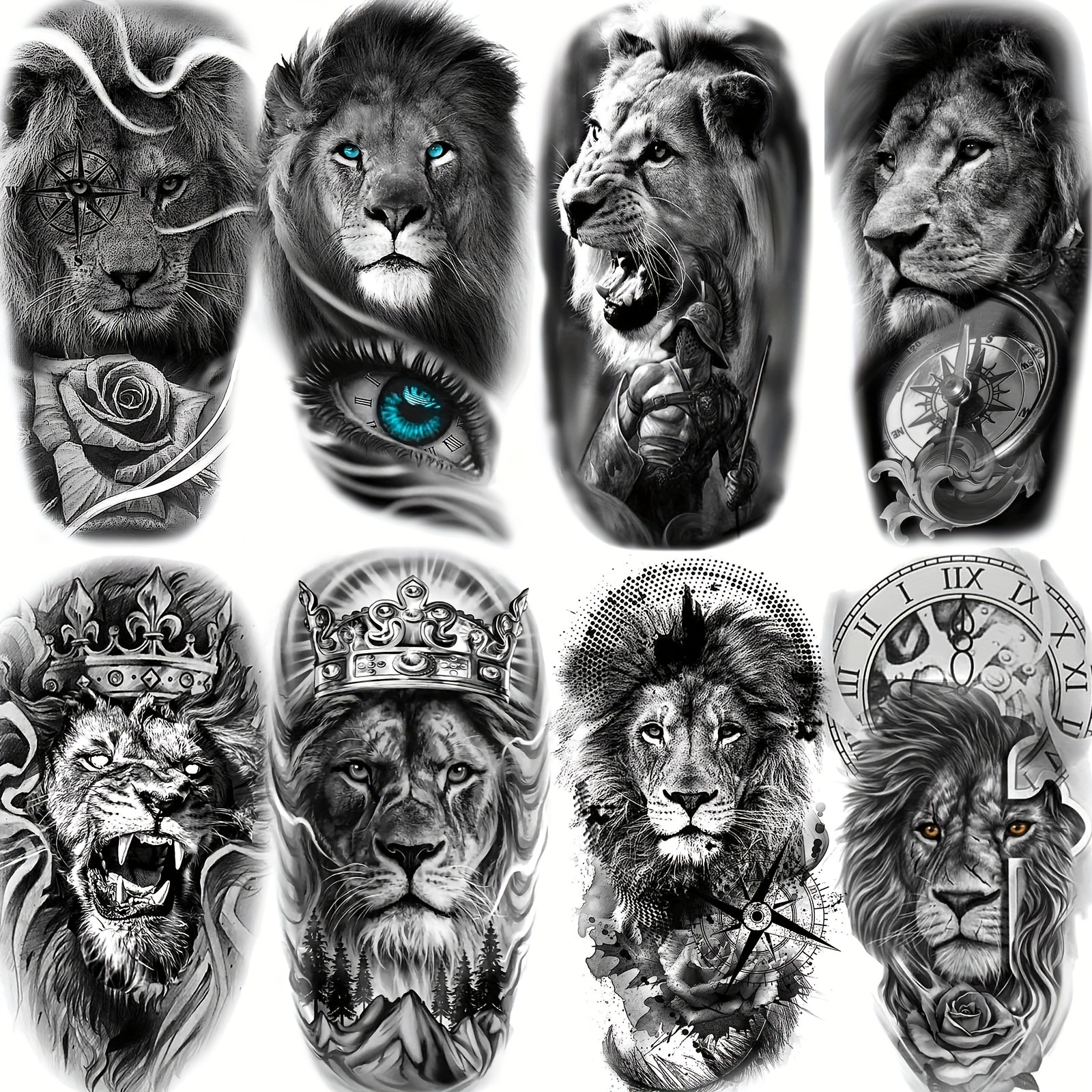 

Realistic Black Temporary Tattoos For Men And Women - Durable And Large Tribal Lion Designs - Waterproof Body And Leg Art Temporary Stickers