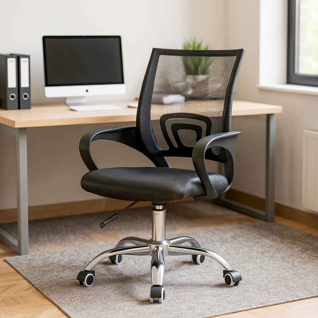 ergonomically designed office chair features mesh armrests and lumbar support 360 degree swivel high back adjustable height reduces fatigue with reclining   compact for pc use