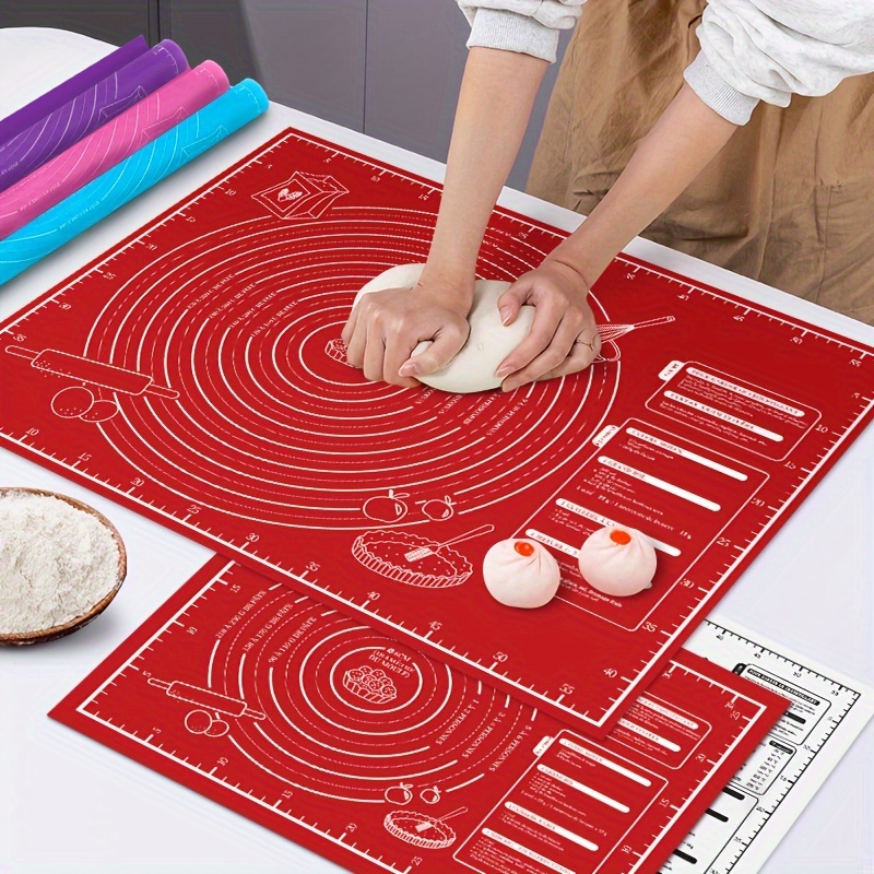 

1 tapis de pâtisserie en silicone avec - Tapis de cuisson et de roulement non collant, épais, de qualité alimentaire pour biscuits, bonbons et pain - Outil de cuisine multifonctionnel et