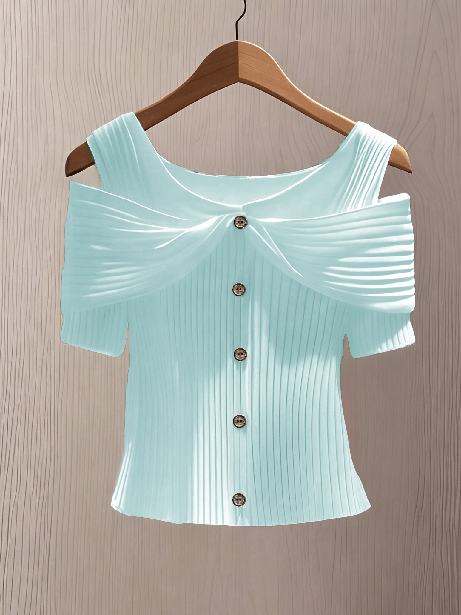 womens solid color button up off shoulder short sleeve ribbed t shirt