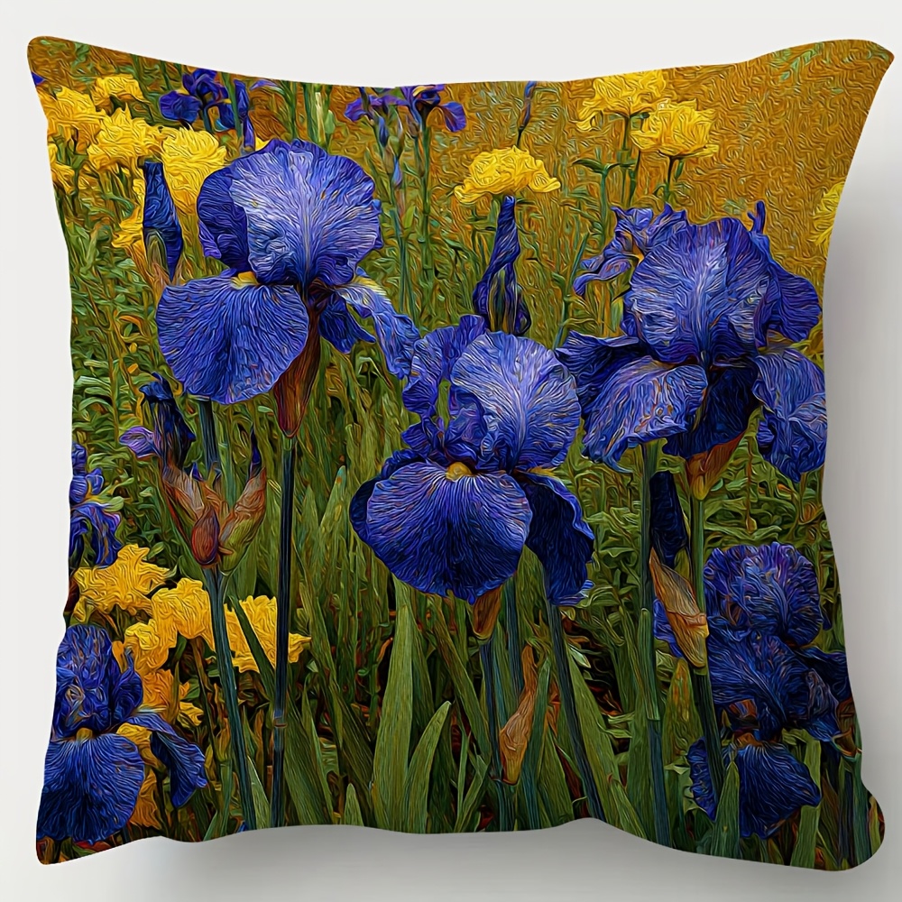 TEMU 1pc, Double-sided Short Pillowcase, Van Gogh Hdr Garden Irises Throw Pillow Covers, Multiple Sizes Pillow Case, Suitable For Sofa, Living Room,