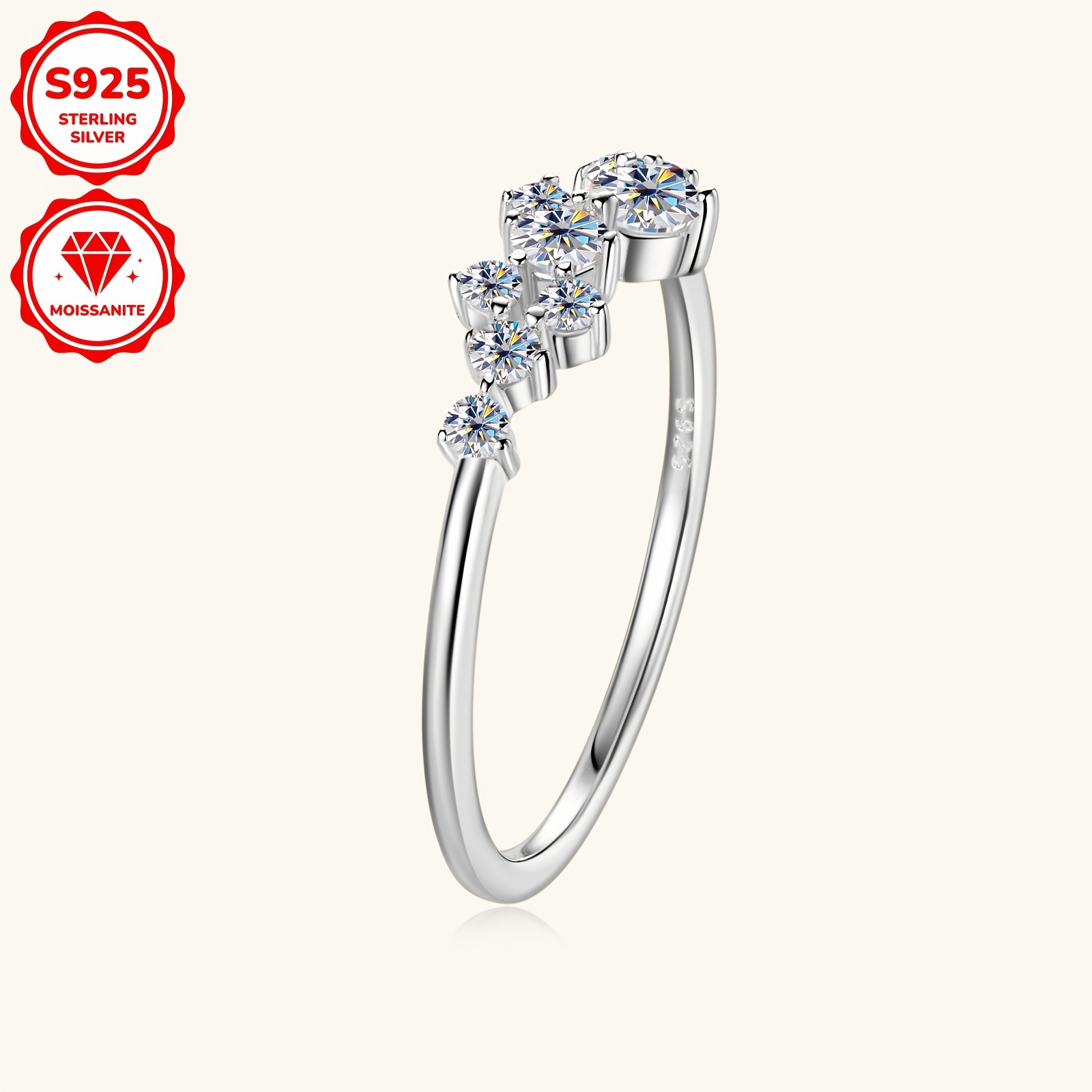 a 925 silver ring featuring synthetic moissanite stones 3mm 1  5mm 1  8mm 2pcs 1 6mm 5pcs with a total weight of 0 3ct designed as a delicate and stylish engagement ring for   for anniversary celebrations details 14