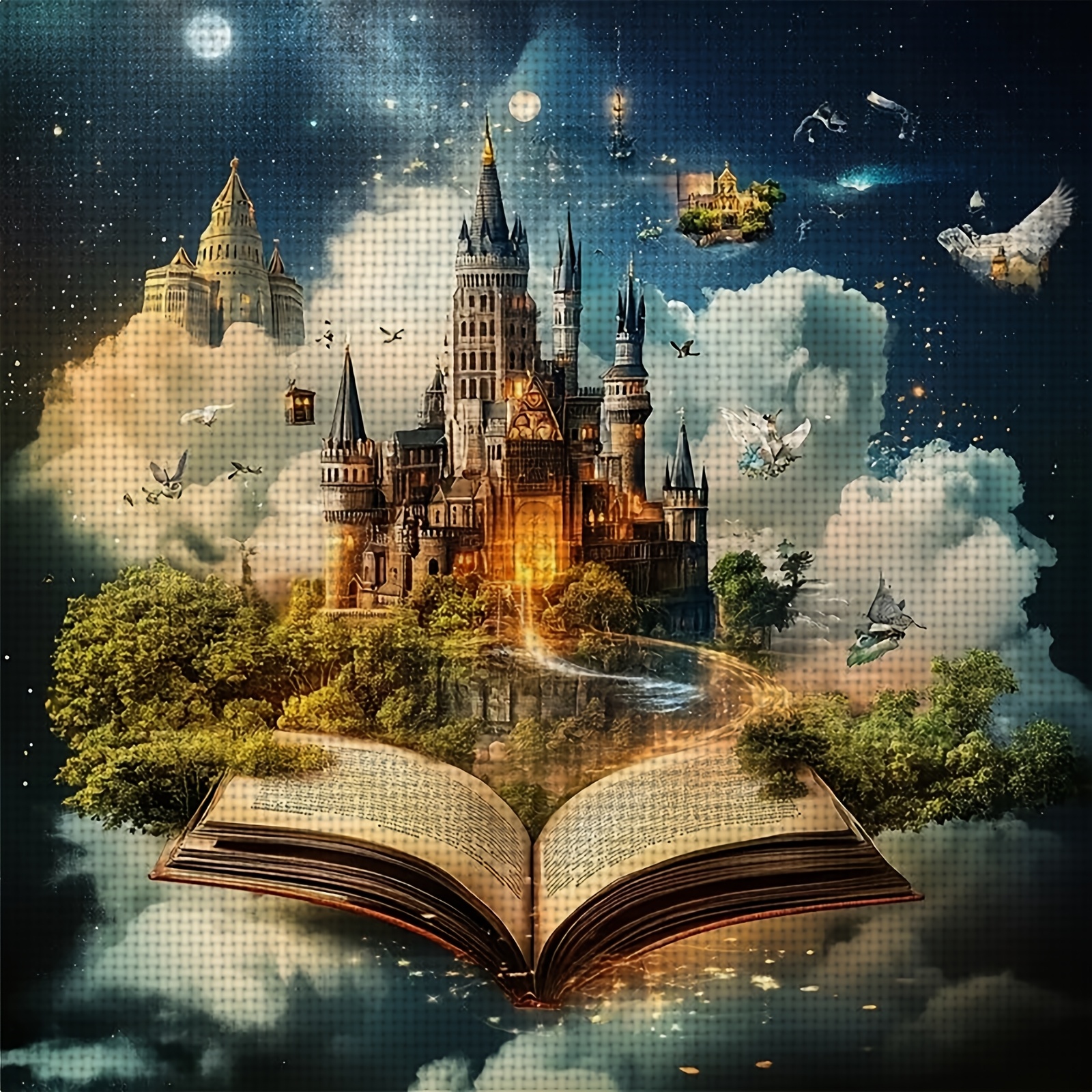 TEMU 1pc New Frameless 11ct/14ct Printed Fabric Cross Stitch Diy Kit "castle In Book", Living Room Bedroom Home Wall Decoration Handmade Diy Cross