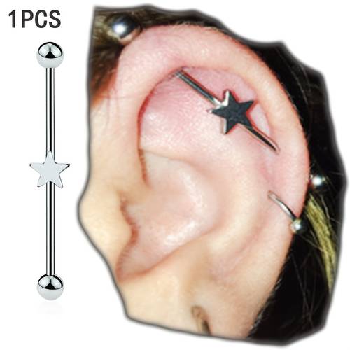 1pc of five pointed steel industrial barbell earring ear bone nail ear bridge nail halloween atmosphere star element fashion additions retro hip hop style