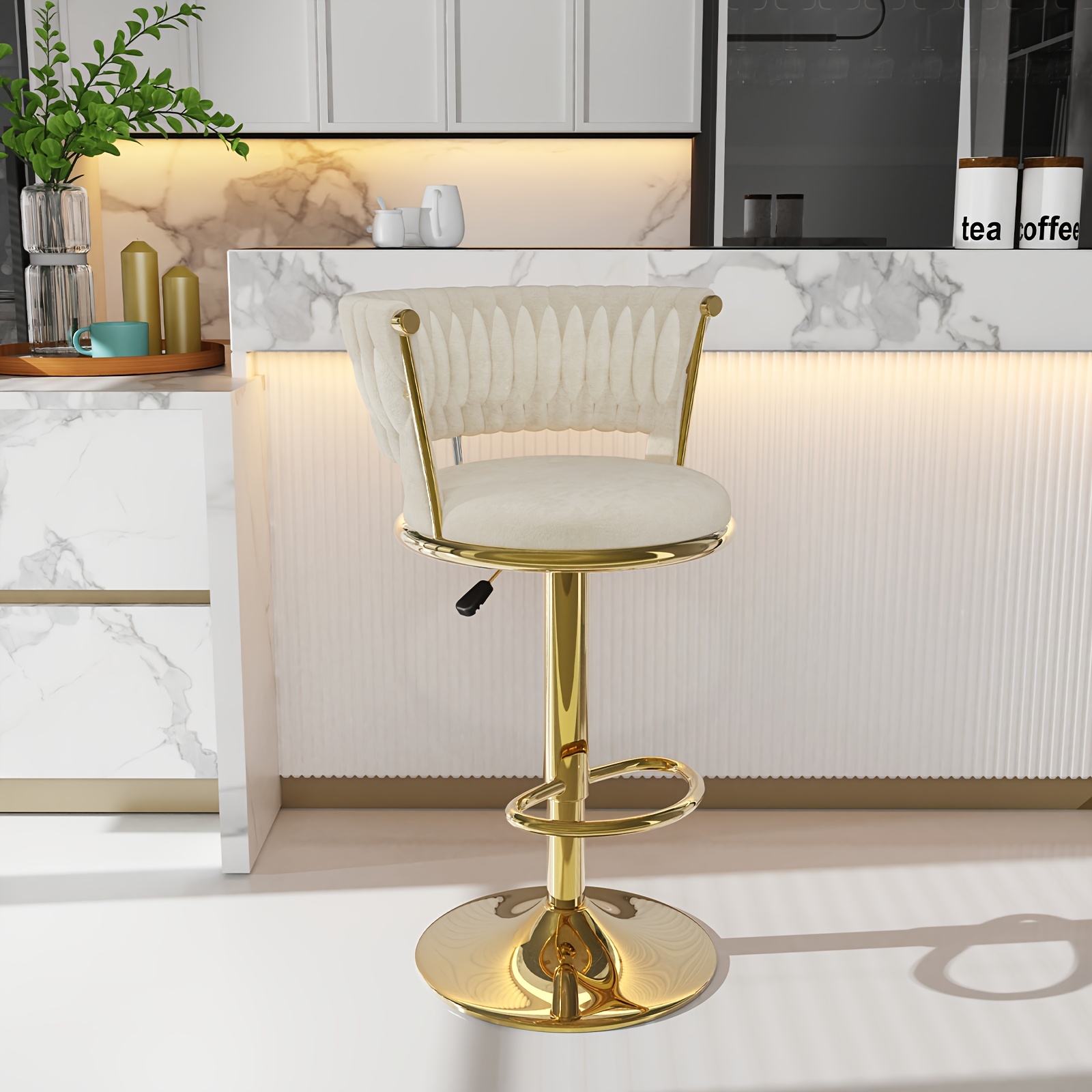 Image of Pipipoxer Bar Stool, Adjustable Bar Stool With High Backrest, Height Adjustable 80 Cm-100cm Bar Chairs Made Of Velvet For Bar, Kitchen, Dining Room