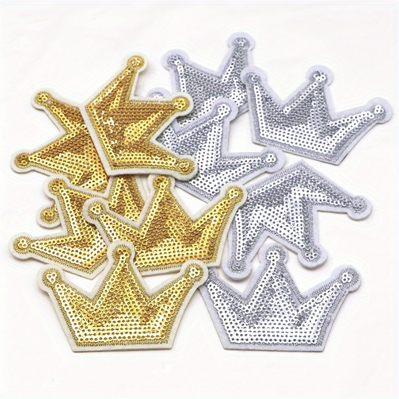 

5pcs Golden/silvery Sequin Crown Fabric Stickers