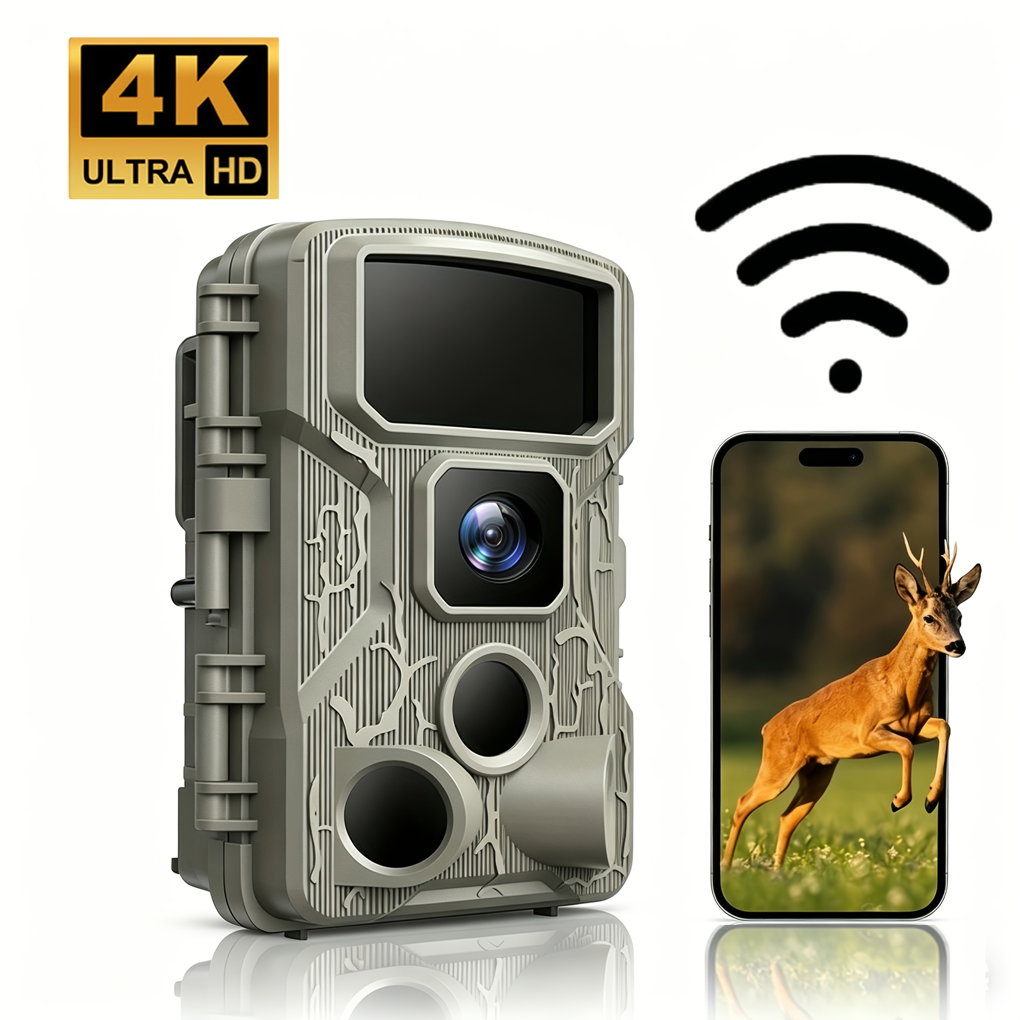 Image of Trail Camera Wifi 4k, Game Camera With Night Vision, 0.1s Trigger Motion Activated, Ip"67" Waterproof 130°wide-angle Tracking Camera With Low-glow Ir Led For Night Vision For Wildlife Monitoring