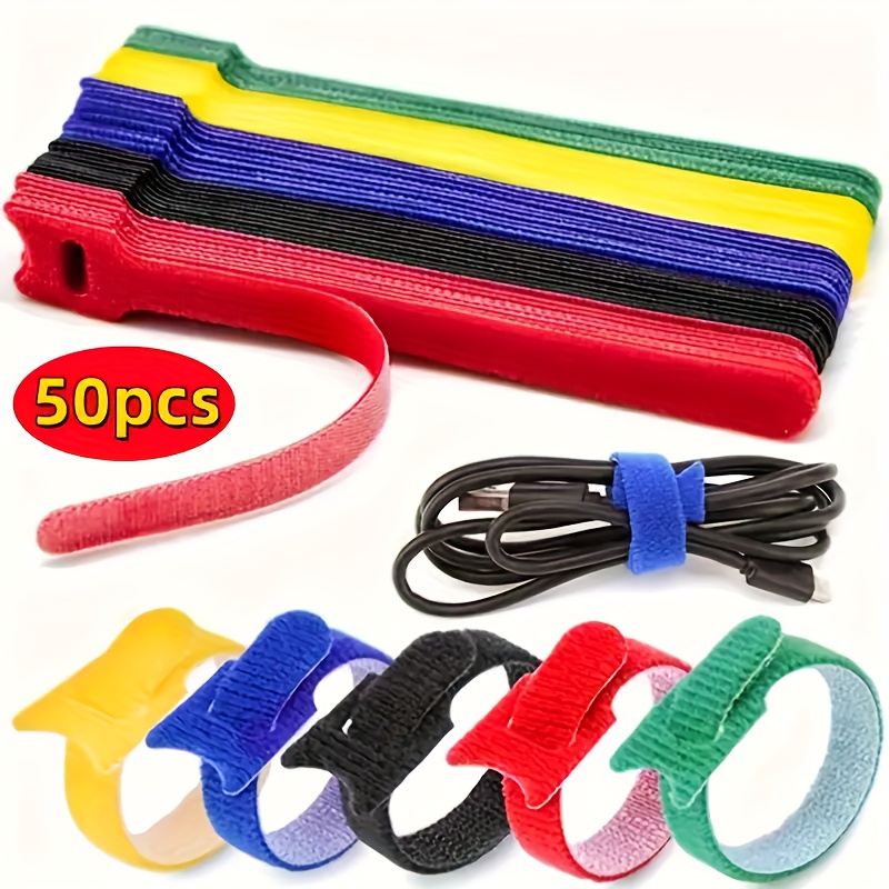 

50pcs Premium Adjustable Cable Ties - Reusable, Nylon Fastening Straps With , Ideal For Office And Home Wire Management