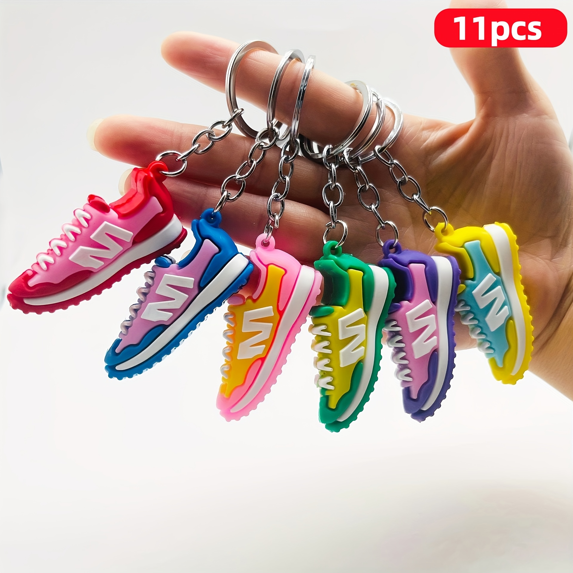 TEMU Gift For Her/him Set Of 11 Miniature Sneaker Keychains - Sturdy, Colorful For Sports-themed Oval Key Rings Featuring C Hook Closure, Perfect For