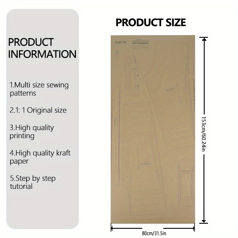 TEMU de Couture Combinaison – 9 Tailles (6M-10A), à l'Échelle 1:1, Kit de Couture Débutant, Modèles de Prototype de Vêtements, Parfait pour la Taille