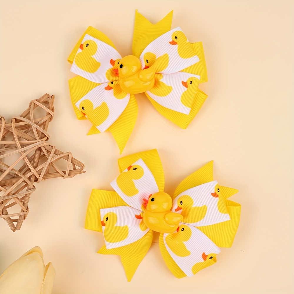 

2pcs Cute Duck Cartoon Hair Bow Clips, Polyester Fashion Hair Accessories, Ideal Gift For Girls