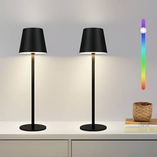 zestaw 2 lampki stołowej led, bezprzewodowa lampka biurkowa - lampka nocna dotykowa z możliwością ściemniania, czarna lampka nocna, lampka stołowa usb, ładowalna metalowa lampka nocna do szafki nocnej