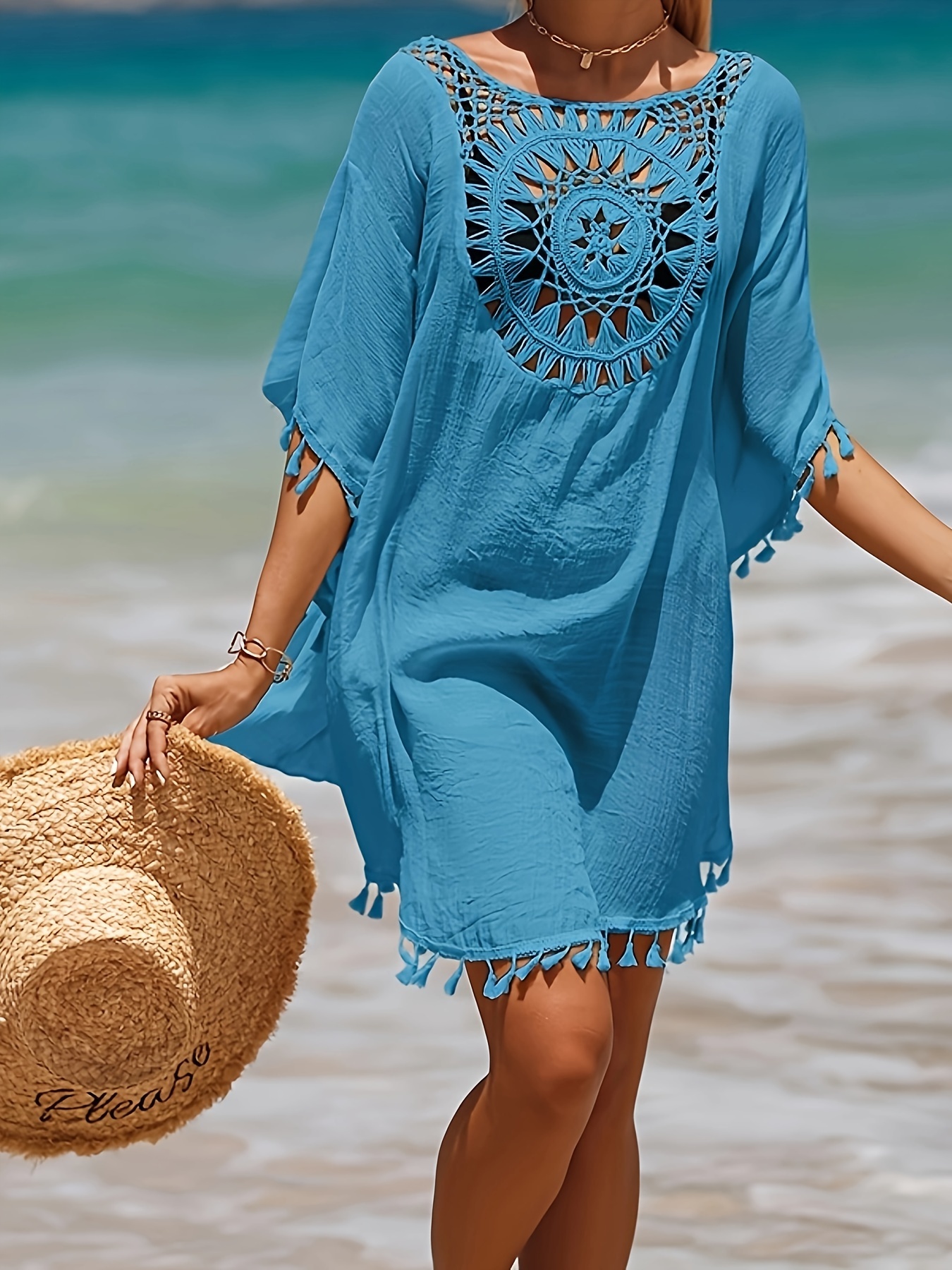 women's swimsuit coverup lace crochet v neck bathing suit - Temu