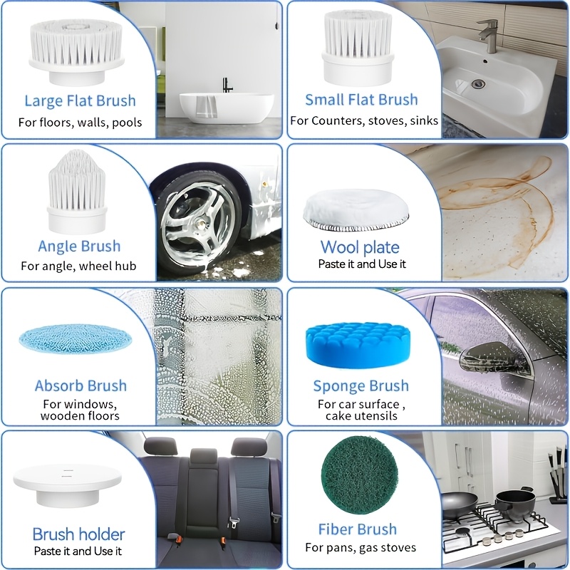 2026 electric spin scrubber dual adjustable   cordless adjustable detachable handle 8 replaceable brush heads up to 300 400rpm for floor bathroom tub tile Product details 8