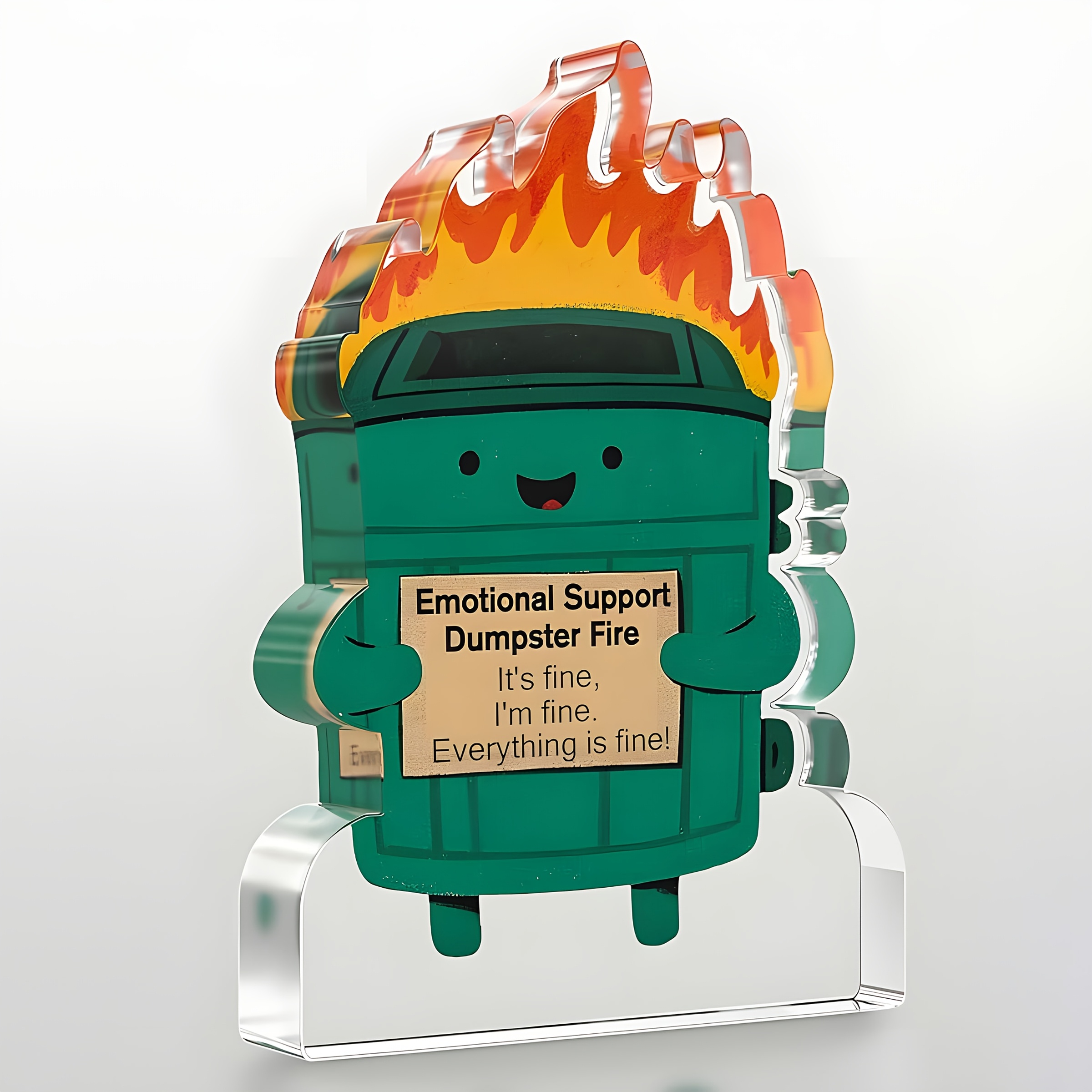 TEMU [2d Flat] [2d Flat] Acrylic Plaque Decoration Featuring A Dumpster Fire, Perfect As A Humorous Emotional Support Gift For Birthdays Or Father's
