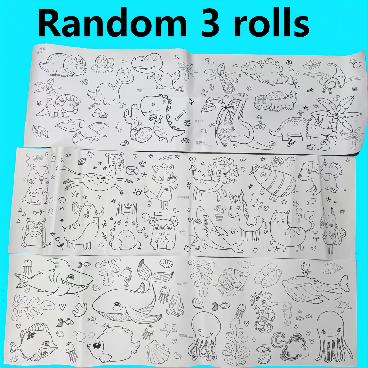 3 Rolls Creative Doodle Scrolls Random Patterns, 3+ Years Old And Teenagers Painting Toys, Animal Fruit Theme And Intelligence Hand-drawn Scrolls, Holiday Gift
