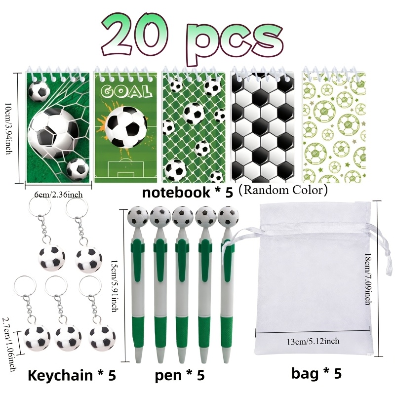 TEMU Gift For Her/him 20pcs Set, 5 Football-themed Stationery Mini Gift Packs, Including 5 Pocket Notebooks, 5 Football Keychains, 5 Football Pens, 5