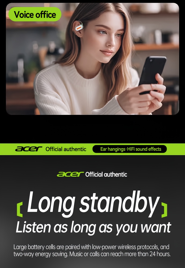 Exclusive Acer True Wireless Earphones with Microphone, TWS Headphones, Touch Volume, Wireless Sports Earhooks, LED Display Charging Case, Half Open Back, HD Talk, Compatible with Mobile Phones, Rechargeable Battery, Type-C Charging, Suitable for Adults 22 Acer True Wireless Earphones with Microphone, TWS Headphones, Touch Volume, Wireless Sports Earhooks, LED Display Charging Case, Half Open Back, HD Talk, Compatible with Mobile Phones, Rechargeable Battery, Type-C Charging, Suitable for Adults