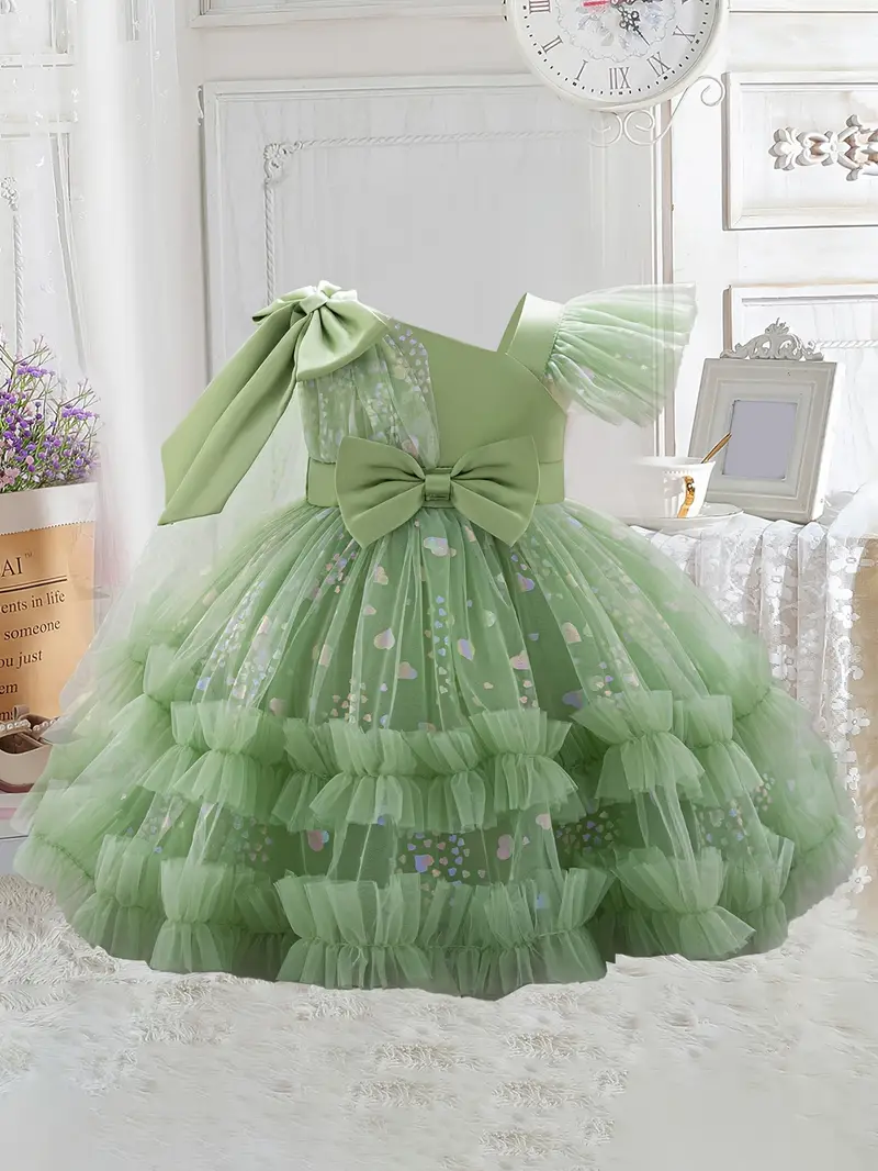 New Baby Girl'S Birthday Party Dress, Baby Girl Sequin Bow Tulle Puffy Princess Dress New Baby Girl'S Birthday Party Dress, Baby Girl Sequin Bow Tulle Puffy Princess Dress
