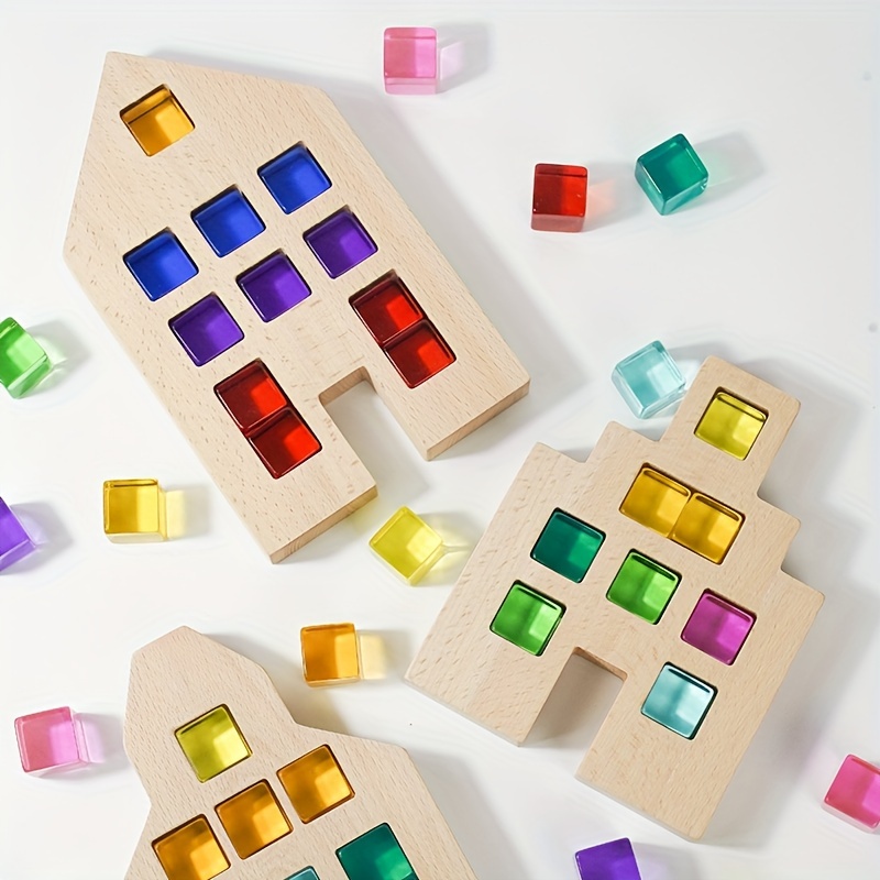 

10pcs Rainbow Acrylic Cubes Matching Wooden House, Colorful Brilliance Illuminate Your Home