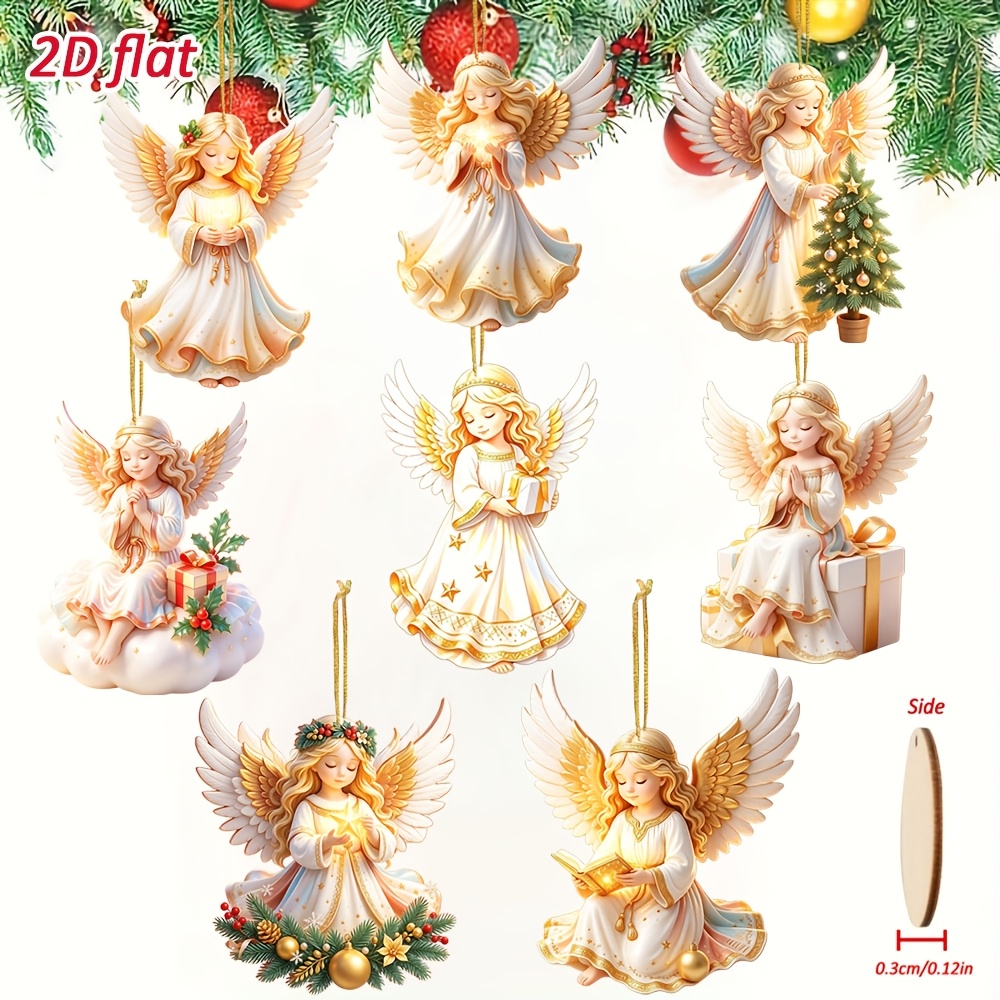 TEMU [2d Flat] 8pcs Beautiful Wooden Christmas Hanging Ornaments, Christmas Holiday Decor Set, Personalized 2d Flat Wooden Hangings, Christmas Tree