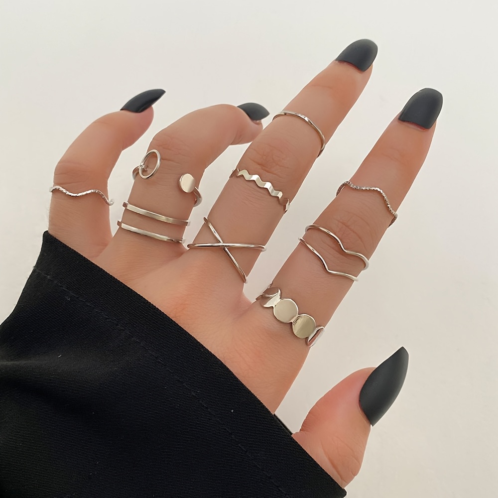 10pc Ripple Cross Stackable Ring Set — Versatile Daily Wear