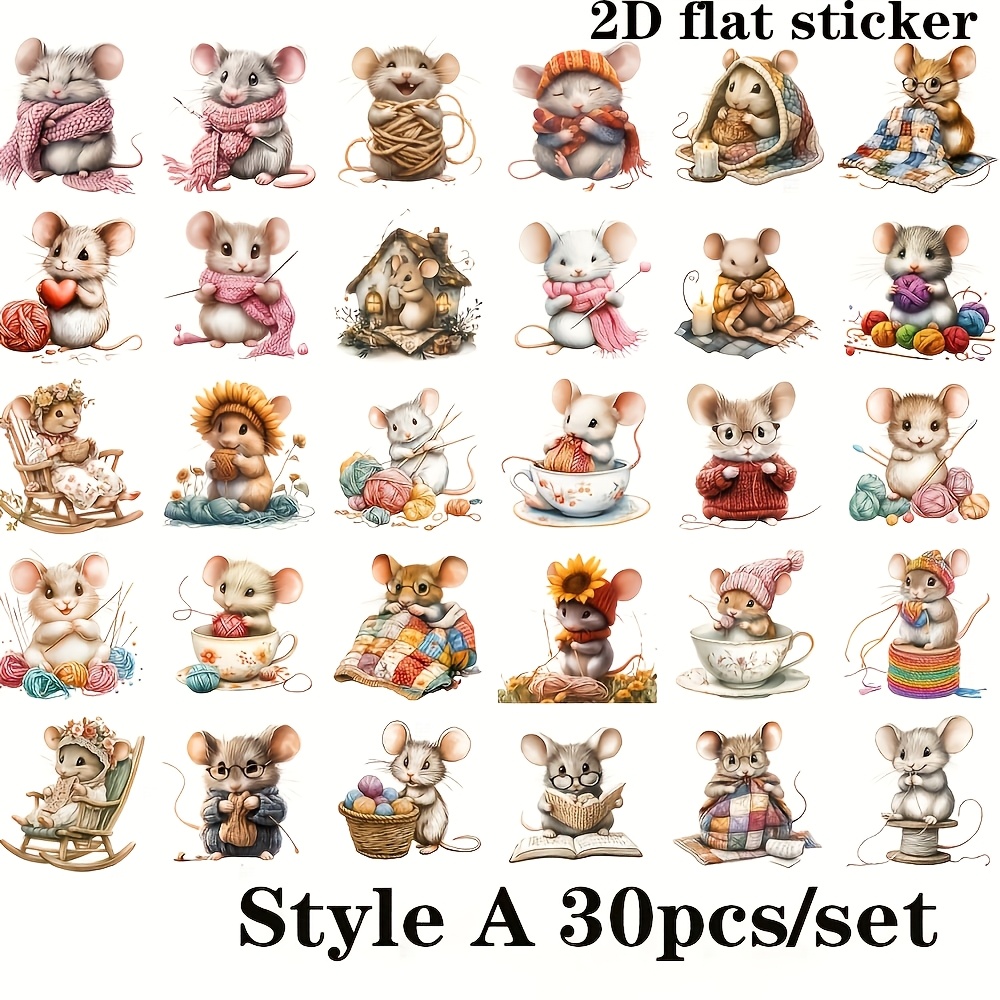 Set Of 30 Vintage Cute Sewing And Knitting Mouse Stickers For Handmade Decoration