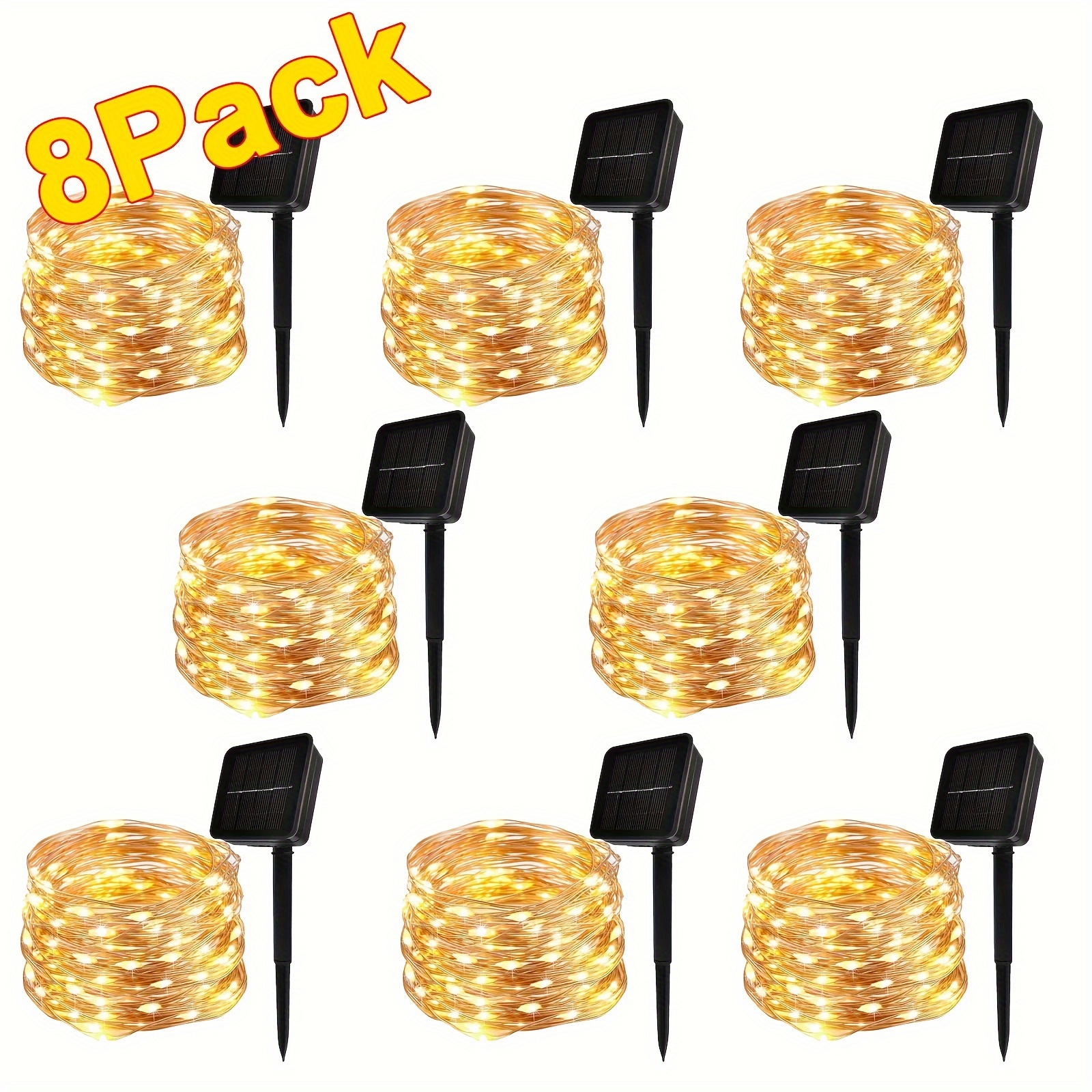 

8-pack 800 Led Solar String Lights Outdoor, Solar Powered Ip65 Waterproof Solar Fairy Lights With 8 Modes, Copper Wire Solar Twinkle Lights For Tree Wedding Party Garden Patio Decorations