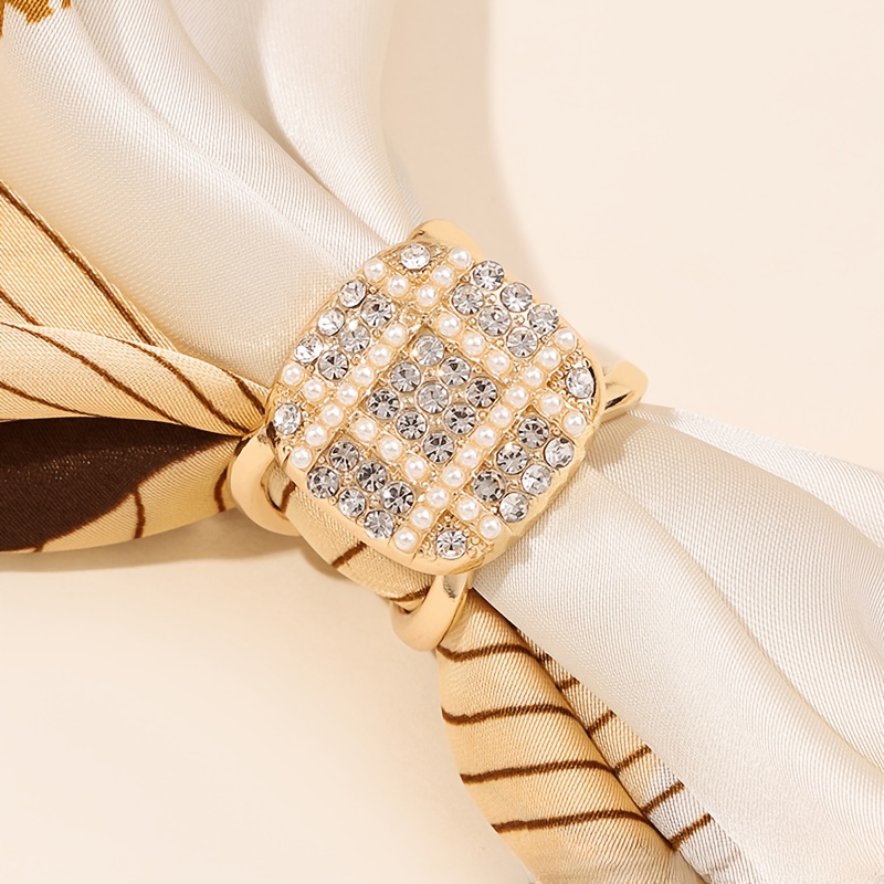 TEMU 1pc Fibbia per sciarpa quadrata con strass e perle, anello multifunzionale per sciarpa ad uso universale, accessorio moda versatile