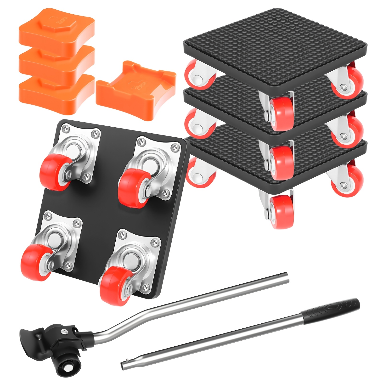 Image of Furniture Transport Roller Set 4 Pack, Furniture Sliding System With Furniture Lifter, 360 Degree Rotatable, 4 X 20mm Spacer Blocks, Moving Aid Furniture Transport Wheels