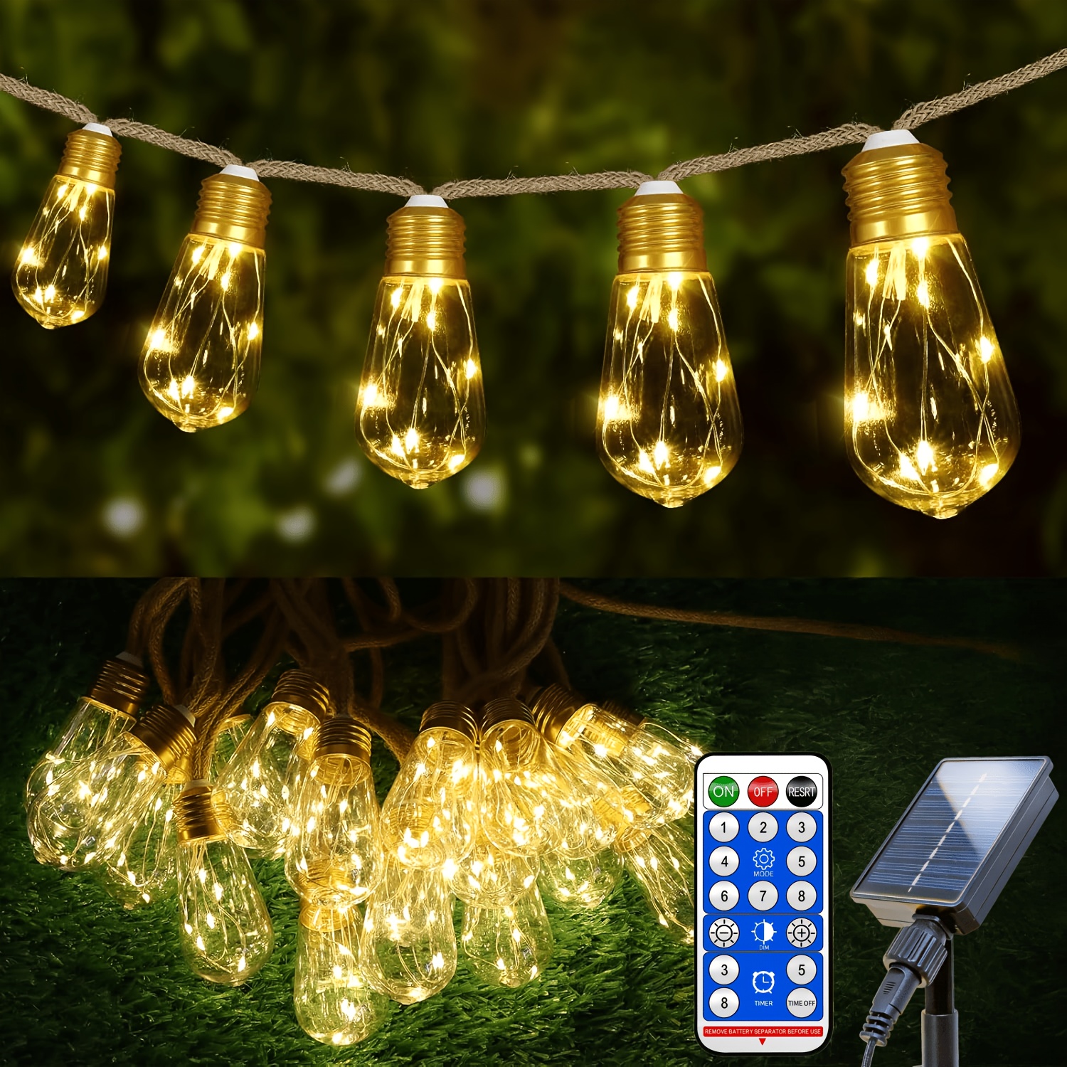 Solar Rope Light String with Remote Control, Multi-Mode Outdoor Hanging Lights