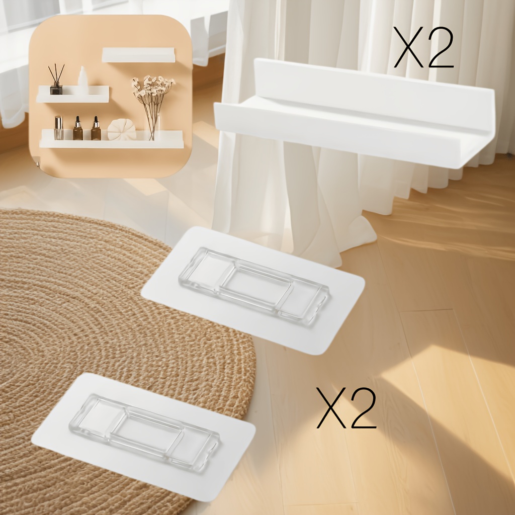 TEMU Set da 4 pezzi (2 mensole e 2 ganci) | Scaffale portaoggetti a parete senza giunture e senza trapano | Design rettangolare | per bagno, cucina,
