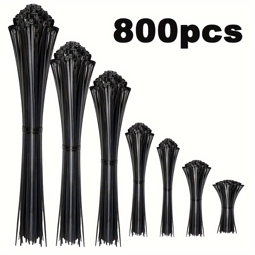 Image of 4+6+8+10+12+14+16 Zip Ties Assorted Sizes 800 Pack Cable Ties Heavy Duty 40lbs Plastic Wire Ties Uv Resistant Zipties Black Zip Tie Wraps Assortment