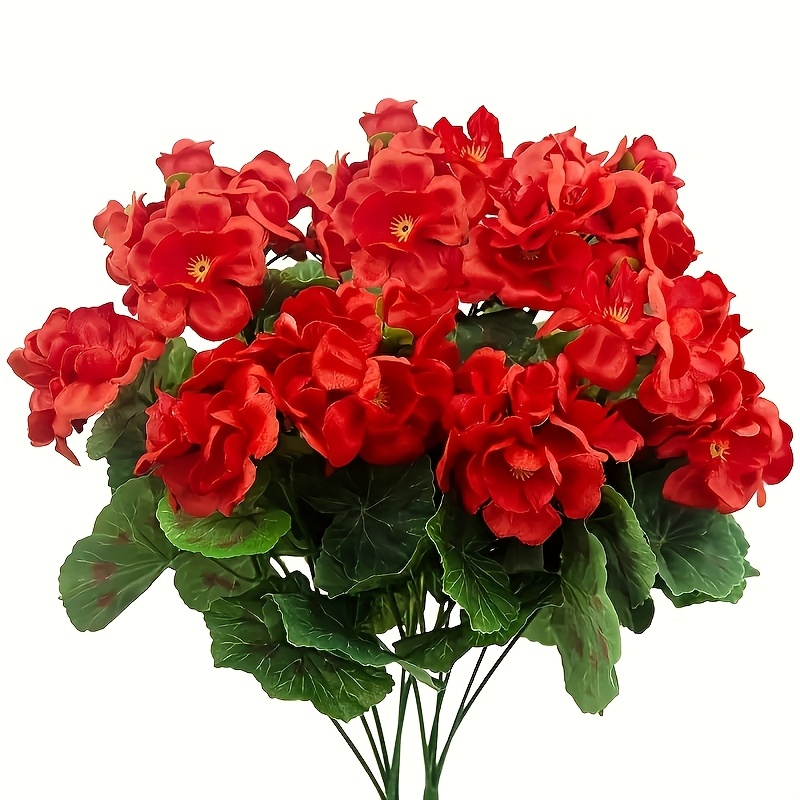 A Set Of 4 Uv-resistant Geraniums - Elegant Flowers, Artificial Suitable For Indoor And Outdoor Decorations, For Gardens, Patios, Home Center Displays