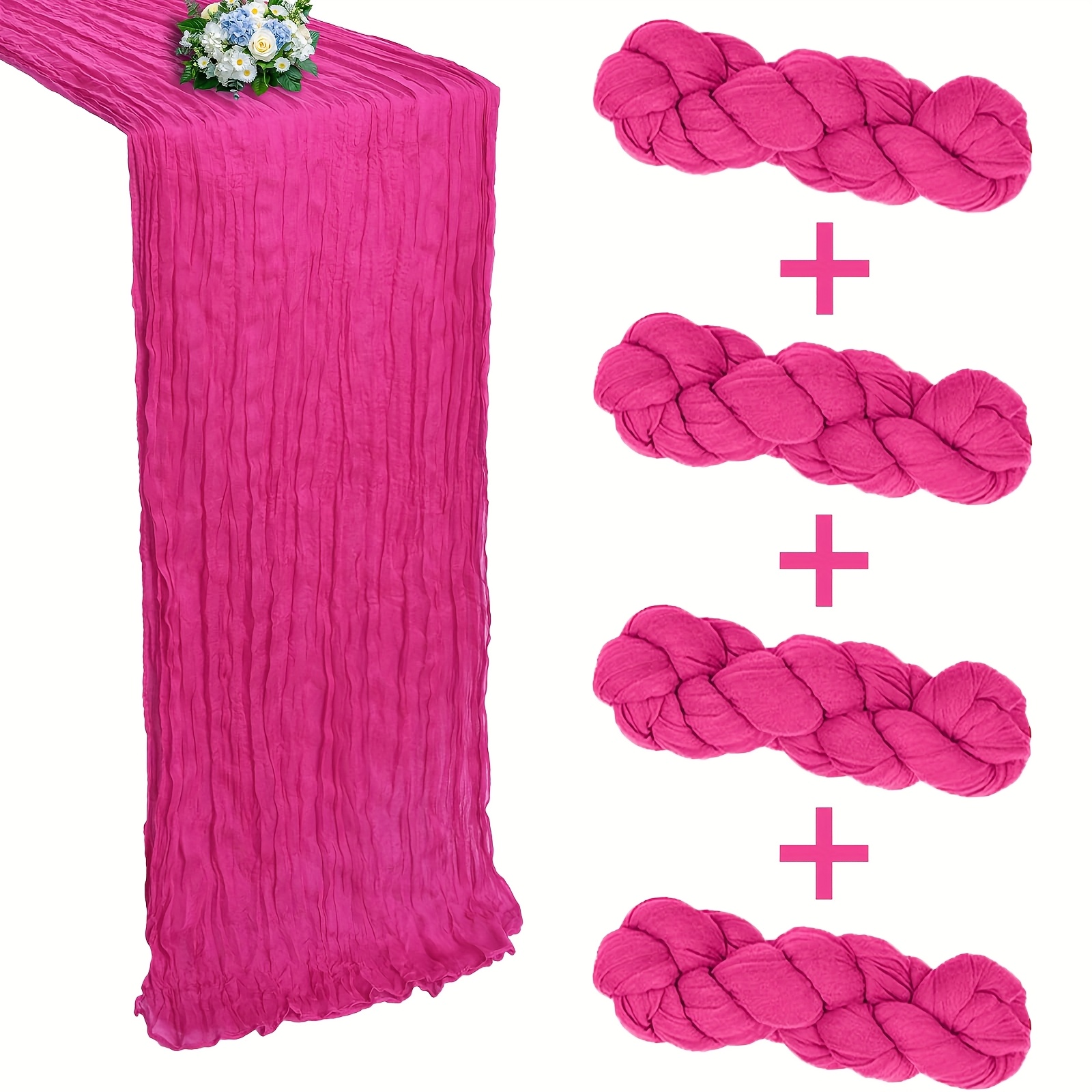TEMU 4pcs Set Rose Red Twisted Table Runner, Bohemian Style Cheesecloth Gauze Tablecloth 118 Inches Rustic Sheer, Suitable For Weddings, Birthday
