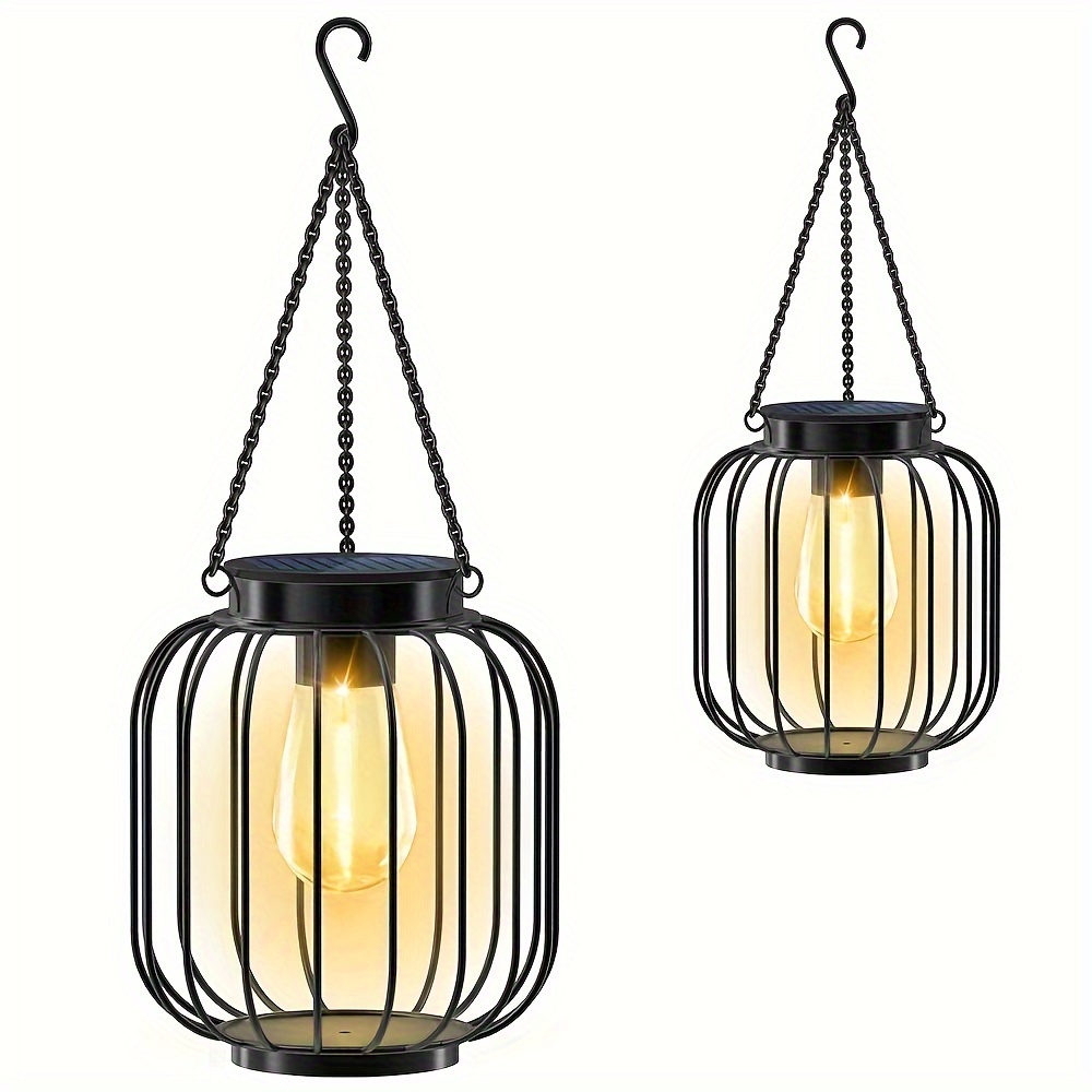 

2 Pack Solar Lantern, Solar Lights For Outside, Waterproof Outdoor Hanging Lanterns, Metal Solar Powered Tree Lights With Hook, Garden Christmas Decor Lighting For Patio Porch Pathway, Bulbs Include