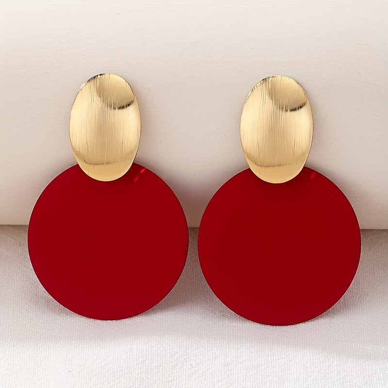 Geometric Red Round Earrings Set for Women
